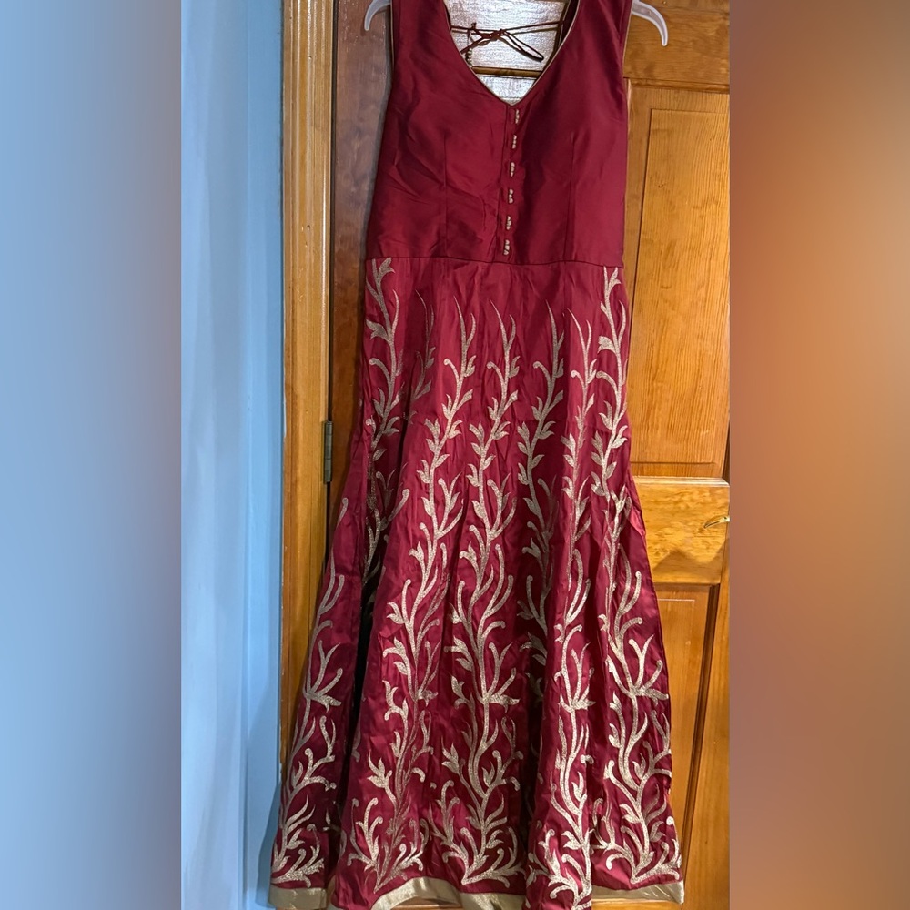 Elegant Red and Gold Embroidered Indian Gown